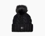 Cable Knit Beanie with Pom, black