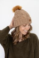 Cable Knit Beanie with Pom, camel