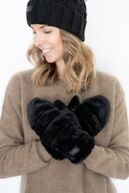 Quilted faux fur mitten, black