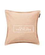 Message heavy cotton twill pillow cover 50x50, beige/white