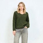 V-neck mohair knit, khaki