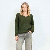 V-neck mohair knit, khaki