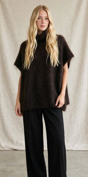 Turtleneck mohair vest, chocolate