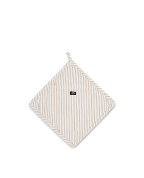Icons cotton herringbone striped potholder, beige/white