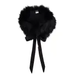 Faux fur fox square scarf with ribbons, black