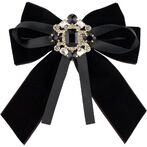 Velvet & satin bow brooch w crystals, black