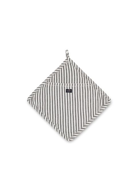 Icons cotton herringbone striped potholder, black/white