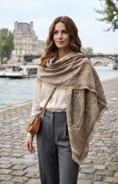 Pattern wool blend scarf, taupe
