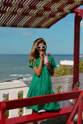 Layered dress, holly green