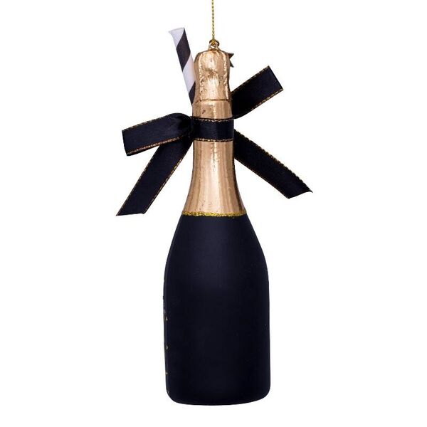 Ornament champagne bottle 16cm, black