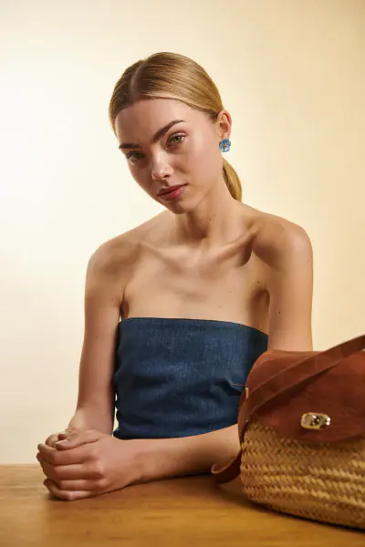 Flower small earrings, pearl blue