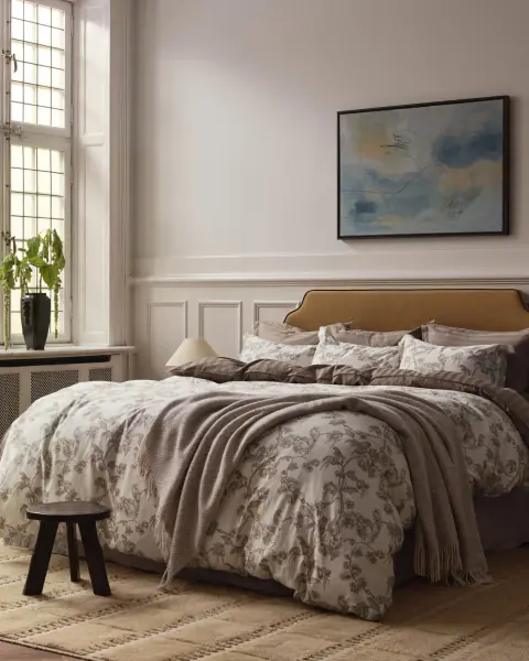 Tree print single duvet, taupe beige