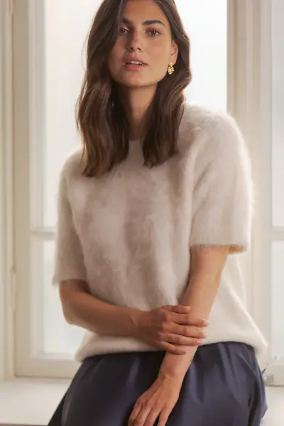 Ariel short sleeved alpaca blend sweater, cream