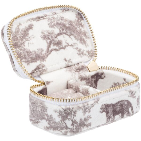 Velvet jewellery box micro, warm taupe savannah pattern