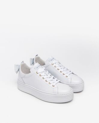 Leather sneakers with bow, white