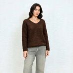 V-neck mohair knit, chocolate