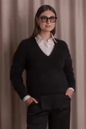 Allia alpaca blend sweater with v-neck, black