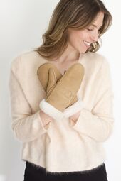 Sheepskin emb mitten, chestnut
