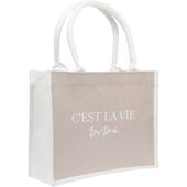 Canvas tote "C'est la vie" small, sand/off white