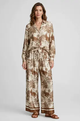 Long sleeve blouse with Toile De Jouy print, brown