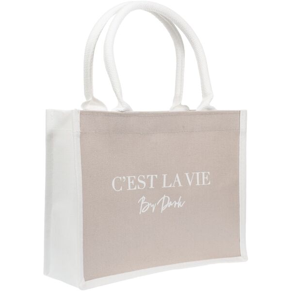 Canvas tote "C'est la vie" small, sand/off white