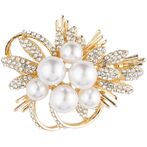 Crystal pearl bouquet brooch, gold