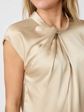 Fleur drapy satin blouse, dark sand