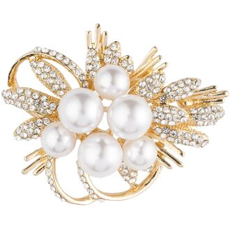 Crystal pearl bouquet brooch, gold