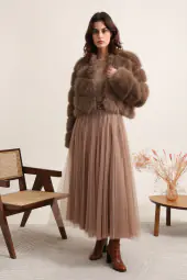 Paula faux fur jacket, dark taupe