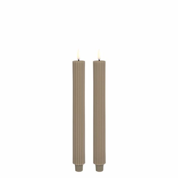 Led taper candle grooved 2pcs, sandstone