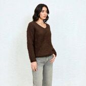 V-neck mohair knit, chocolate