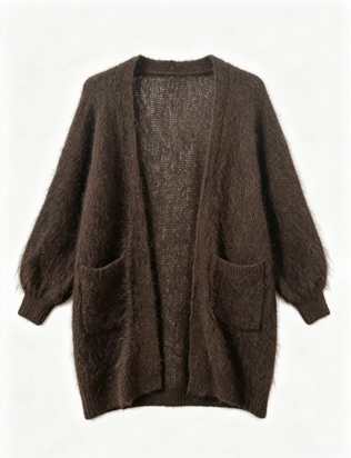 Mohair cardigan with pockets, chocolate