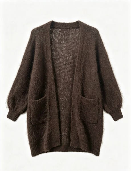 Mohair cardigan with pockets, chocolate