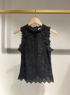Sleeveless lace top, noir