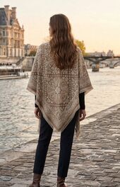 Pattern wool blend scarf, taupe