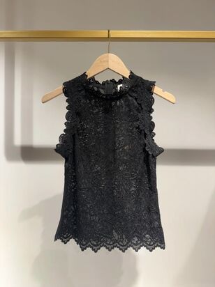 Sleeveless lace top, noir