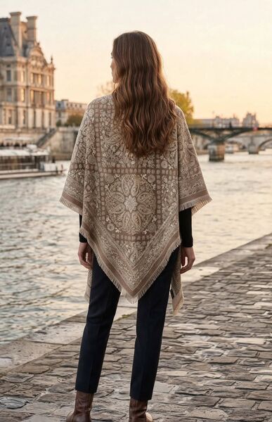 Pattern wool blend scarf, taupe