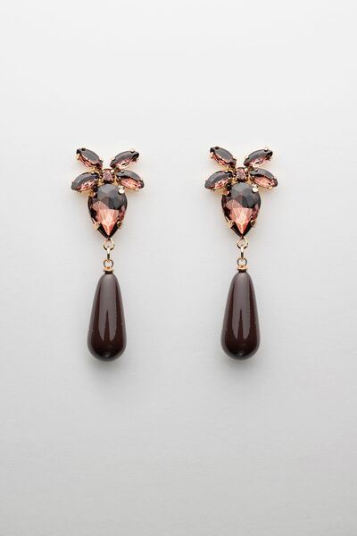 Stone drop earrings, brown