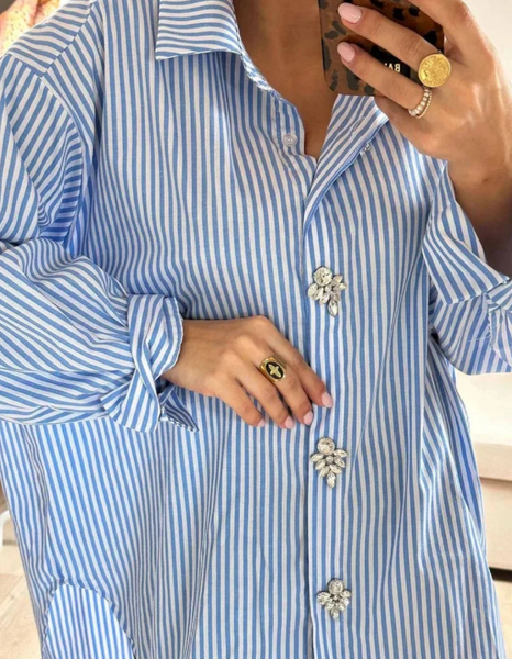Diamond button stripe shirt, light blue
