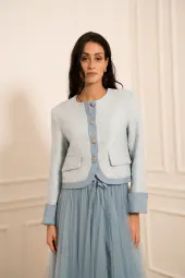 Tweed sequin jacket, bleu ciel