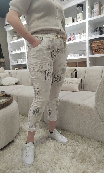 Housut kukkakuviolla, valkoinen