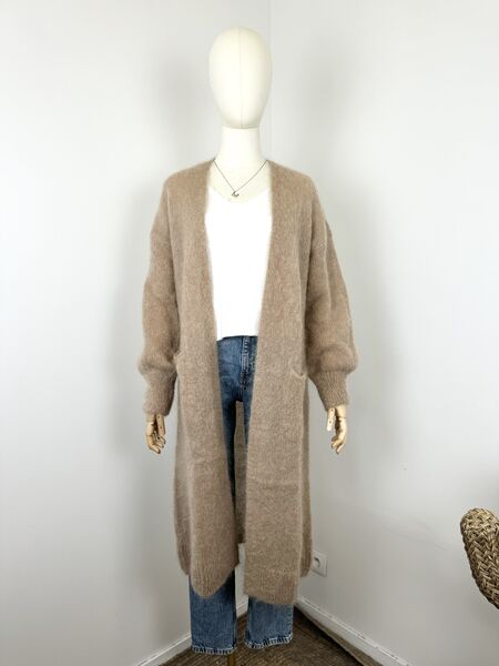 Long mohair cardigan, taupe