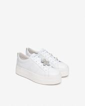 Leather sneakers with flower, white
