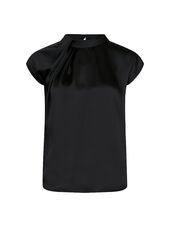 Fleur drapy satin blouse, black