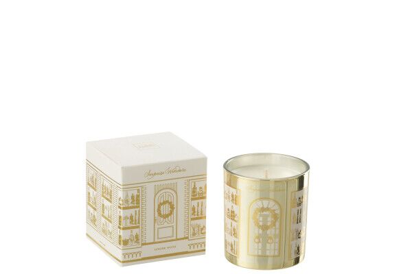 Scented candle surprise window wax, white/gold colored