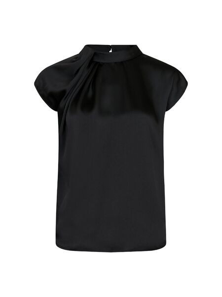 Fleur drapy satin blouse, black