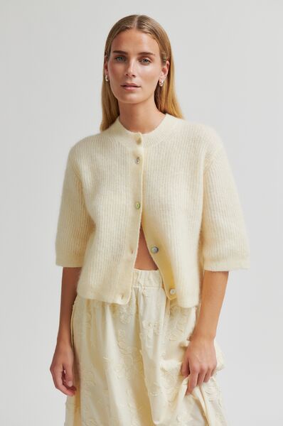 Andrea knit rib cardigan, alabaster gleam