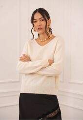 Brushed cashmere & wool sweater, ecru