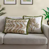 Palm embroidered cushion cover 45x45, green