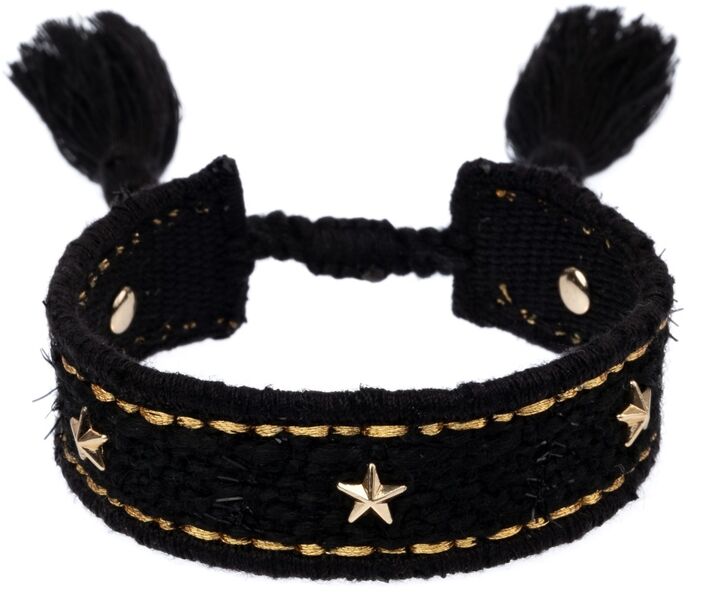 Tweed friendship bracelet with stars, black